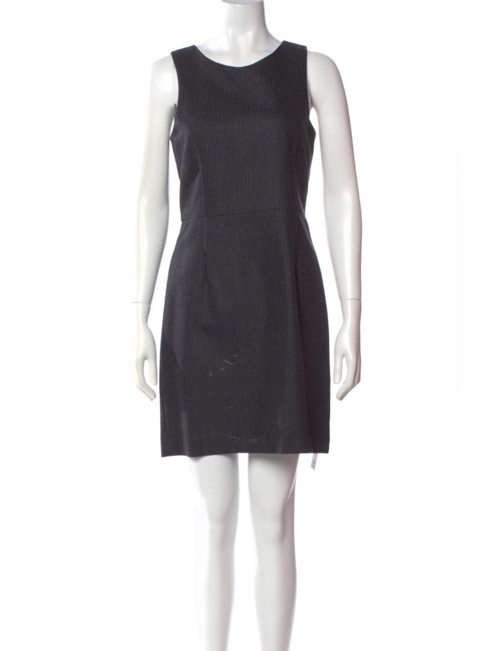 Theory Black Striped Virgin Wool Sleeveless Shift Mini Dress